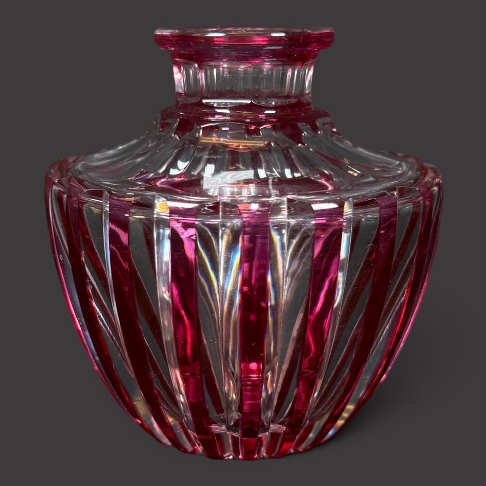 3.5" Val Saint Lambert Cranberry Cut to clear Perfume Bottle Crystall Glass VNTG